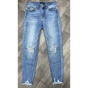 Judy Blue Skinny Jeans Womens 5/27 High Rise Distressed Raw Step Hem Stretch